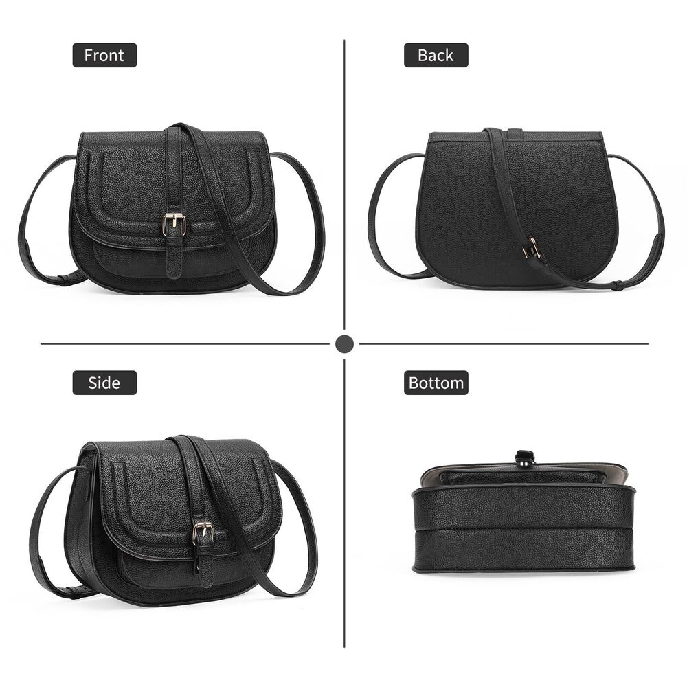 8175 Crossbody Bags Saddle Purse Cute Shoulder Handbag Pebble Leather Black - Picture 7 of 7